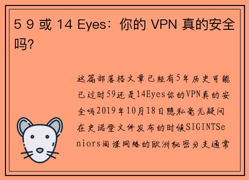 5 9 或 14 Eyes:你的 VPN 真的安全吗?
